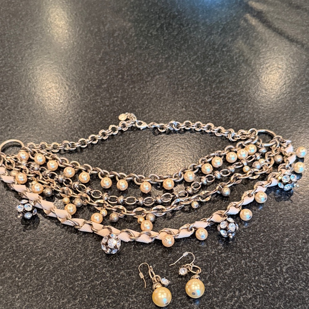 Talbots 4 strand necklace/ pearls and rhinestones, matching earrings.